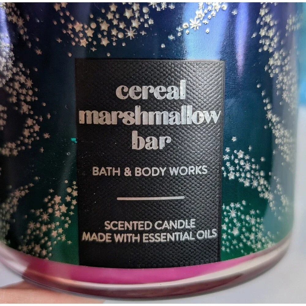 Bath & Body Works Cereal Marshmallow Bar 3-Wick Candle Cosmic Star Wrap NEW - Picture 2 of 7